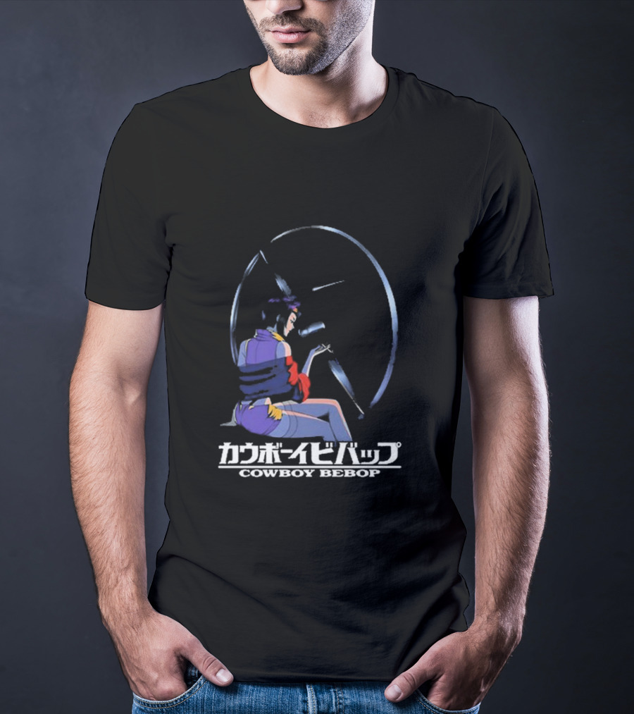 Cowboy Bebop Anime Character Sitting With Reflective Circular Background T-Shirt