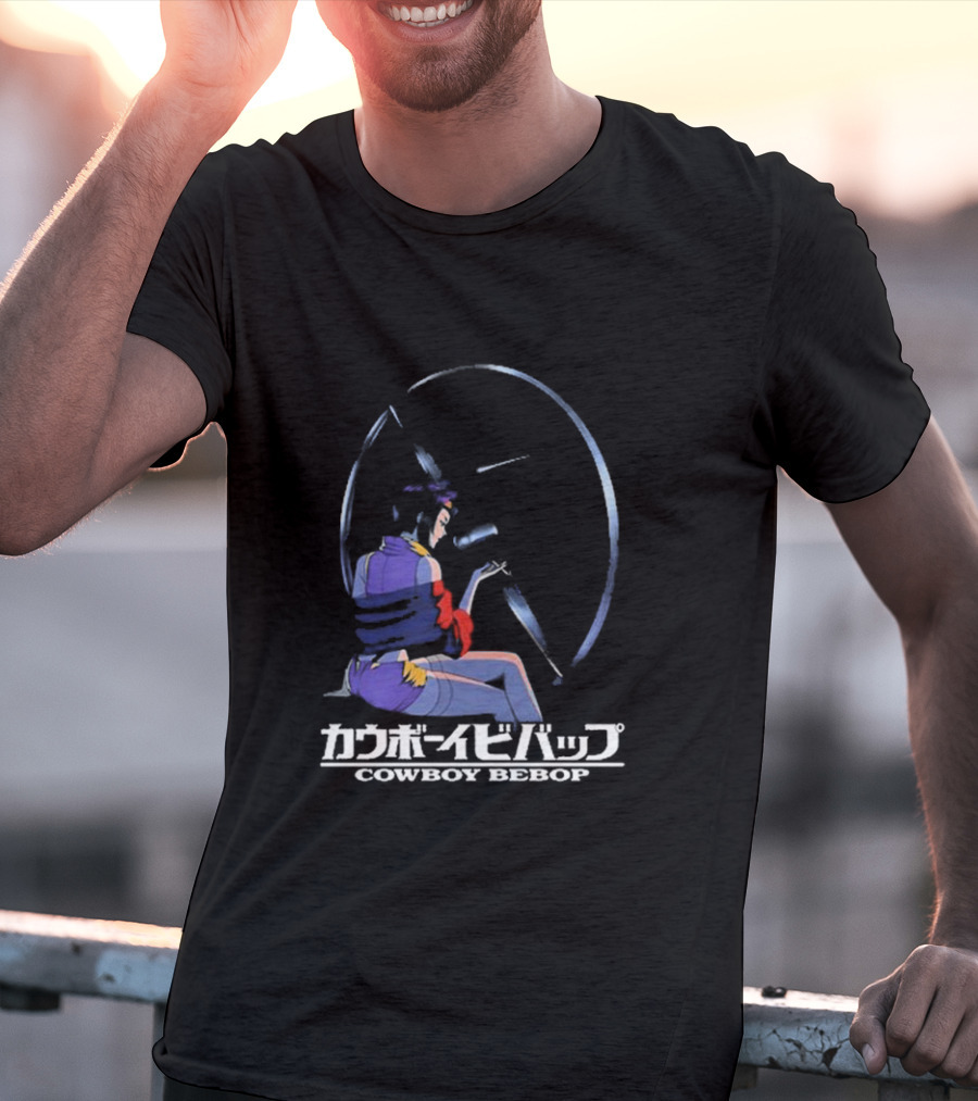 Cowboy Bebop Anime Character Sitting With Reflective Circular Background T-Shirt