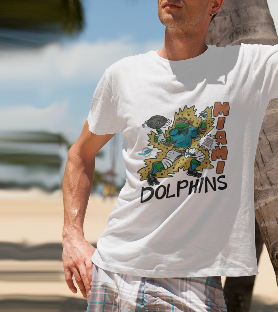 TMNT Michelangelo Miami Dolphins Crossover Comic T-Shirt