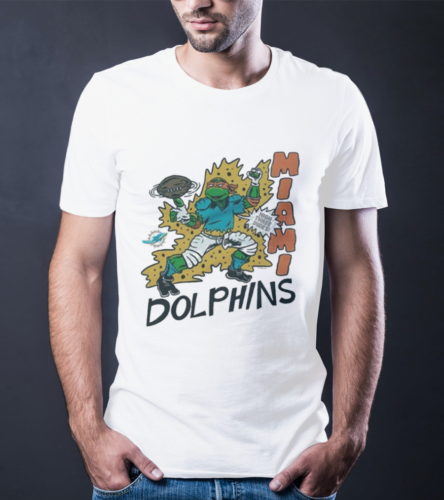TMNT Michelangelo Miami Dolphins Crossover Comic T-Shirt