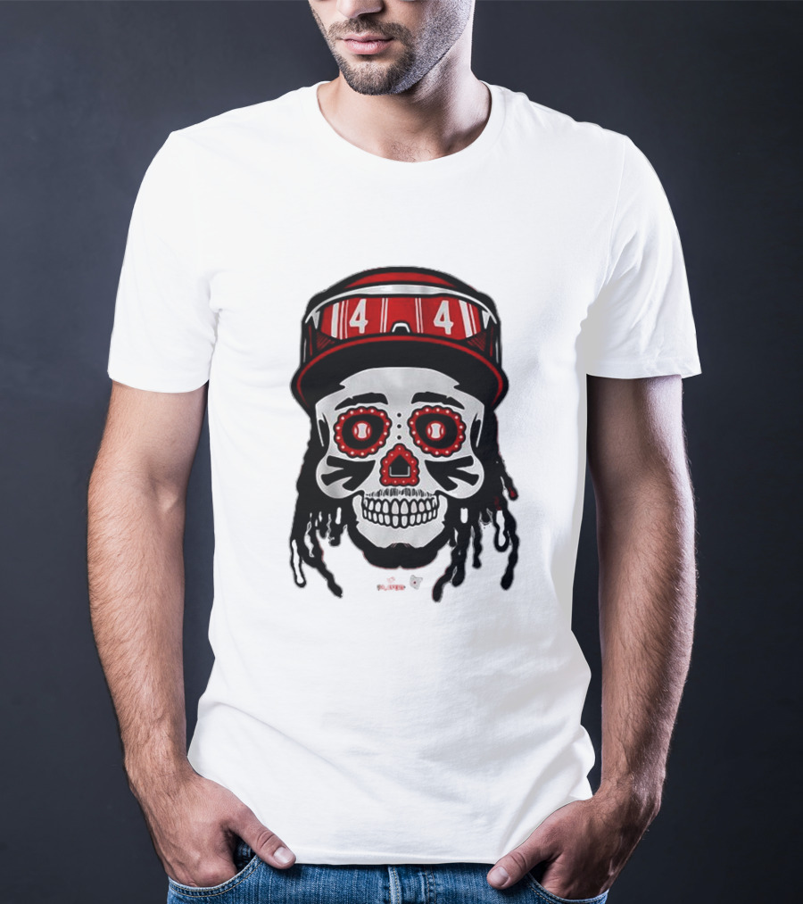 Elly De La Cruz Sugar Skull 44 Red Helmet T-Shirt