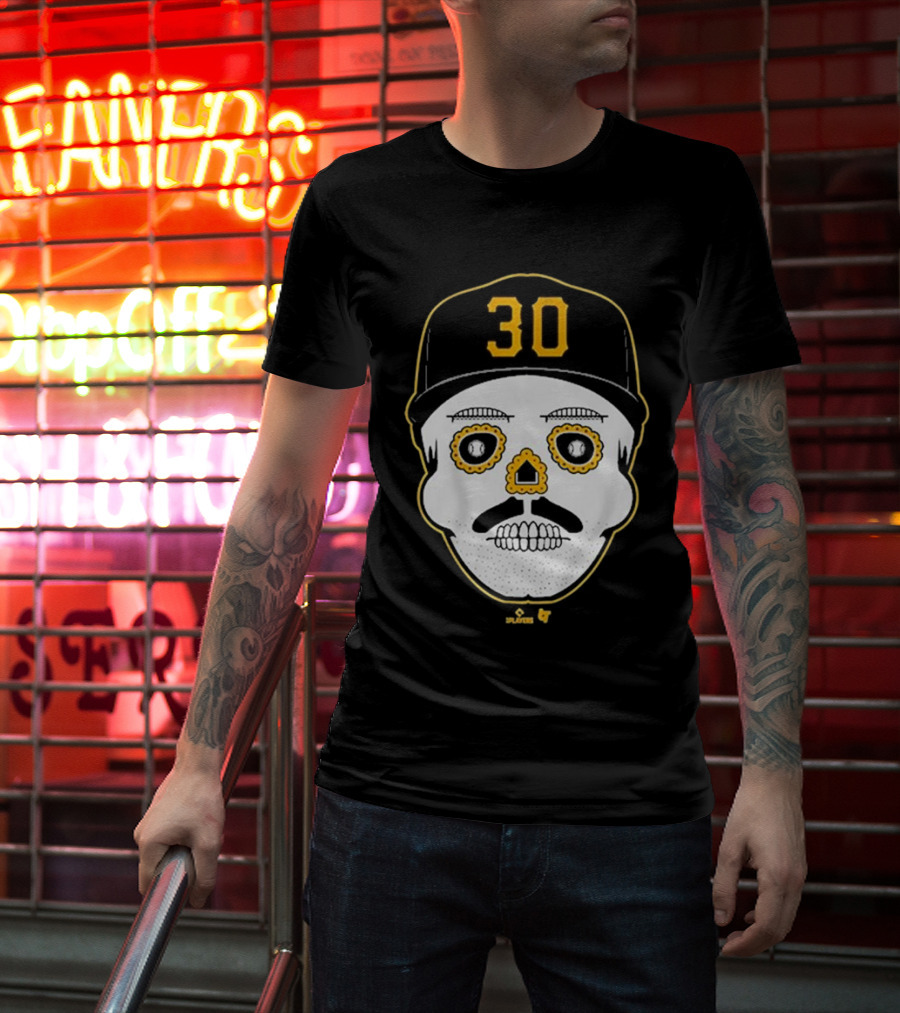 Paul Skenes Sugar Skull 30 Cap Black And Yellow T-Shirt