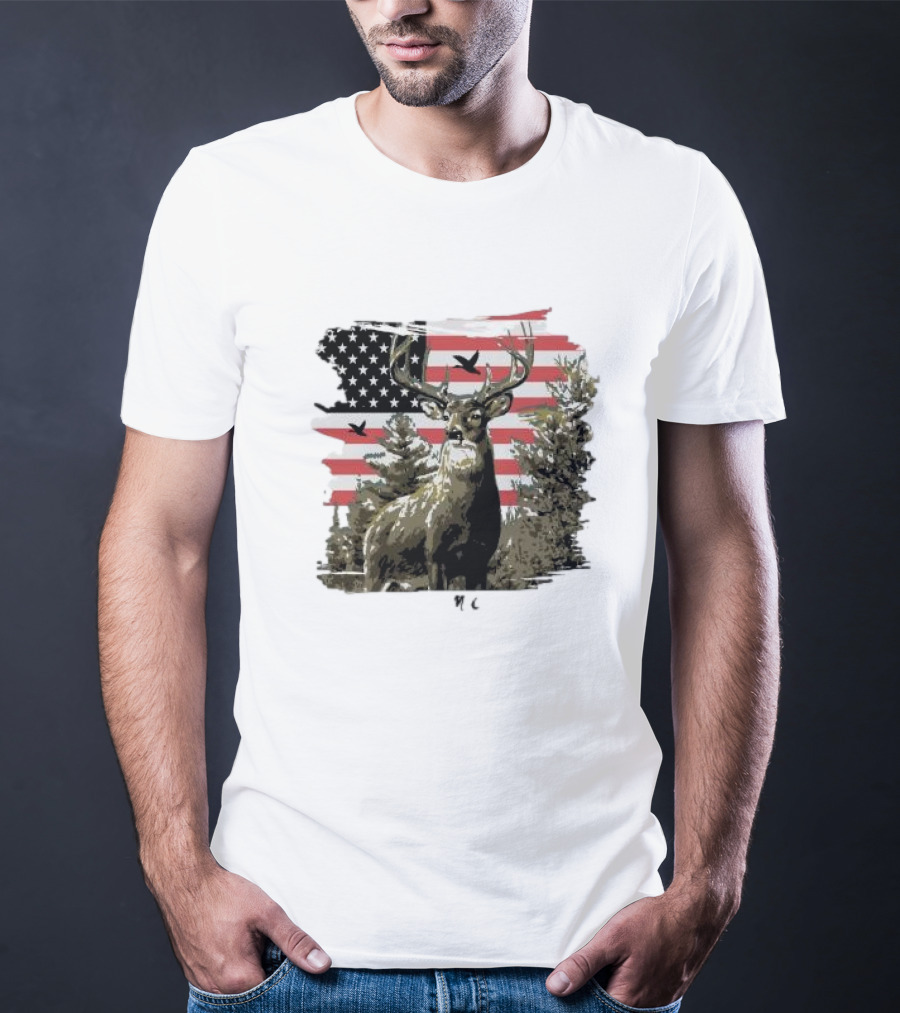 American Buck Cardin Mccoy Deer Forest Flag Scene T-Shirt