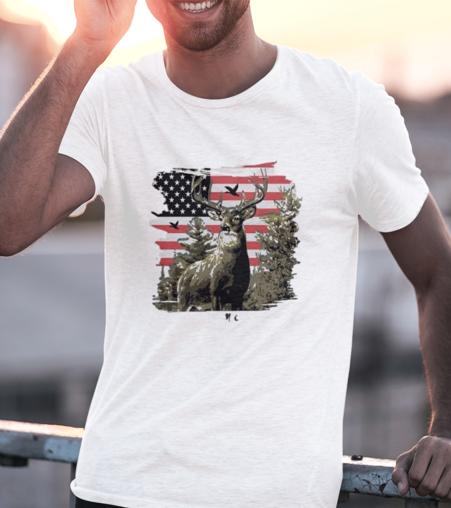 American Buck Cardin Mccoy Deer Forest Flag Scene T-Shirt