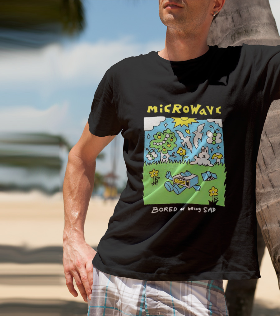 Microwave Bored Of Being Sad Colorful Cartoon Landscape With Sun And Bunny T-Shirt