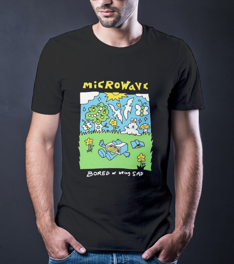 Microwave Bored Of Being Sad Colorful Cartoon Landscape With Sun And Bunny T-Shirt