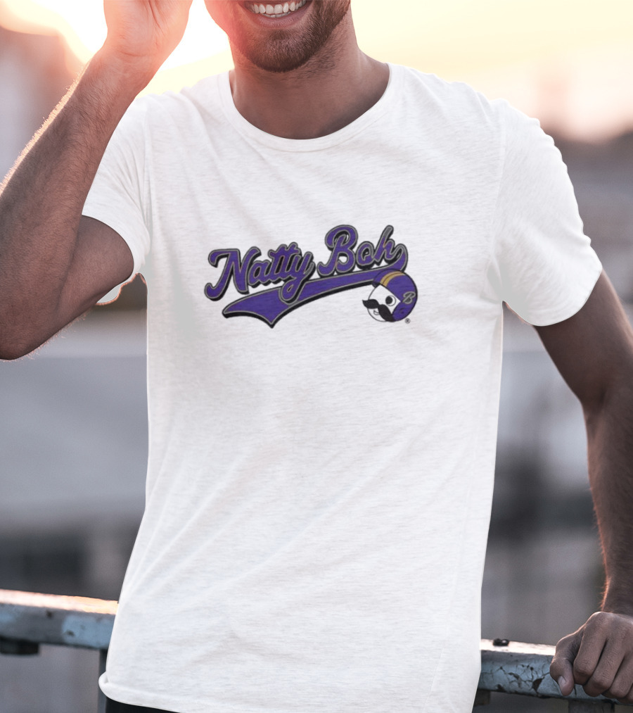 Natty Boh Purple Script With Football Helmet T-Shirt