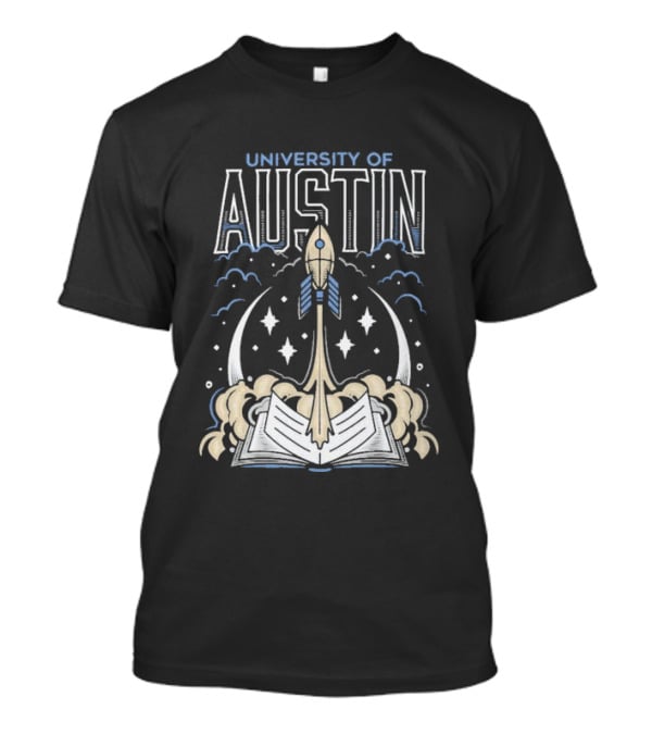 University Of Austin Rocket Book Imagery With Stars And Clouds T-Shirt