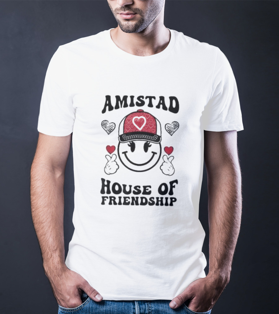 Amistad House Of Friendship Smiley Face Heart Cap Kids Spirit T-Shirt