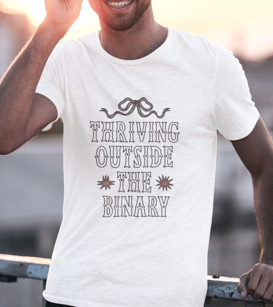 Thriving Outside The Binary Retro Stars Bow Text T-Shirt