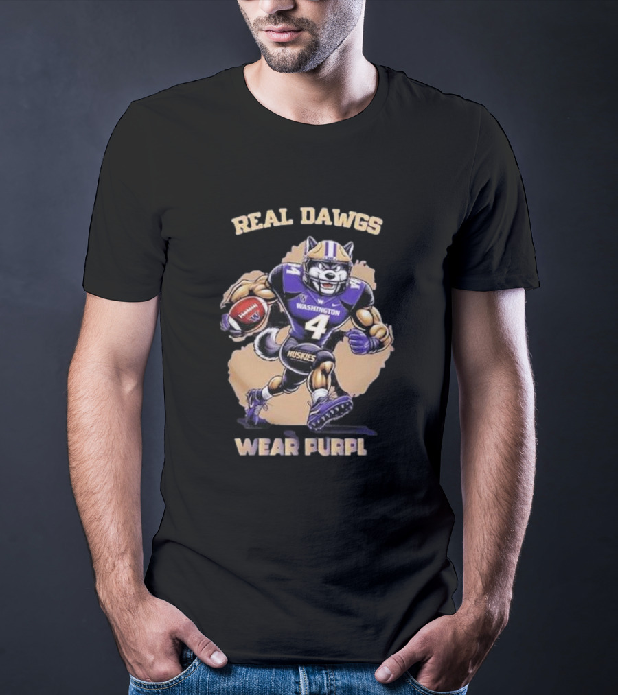Washington Huskies Real Dawgs Wear Purple Mascot Football T-Shirt
