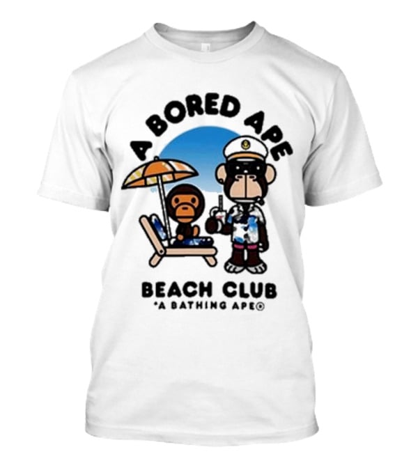 A Bored Ape Beach Club A Bathing Ape Officer And Relaxing Ape Scene T-Shirt
