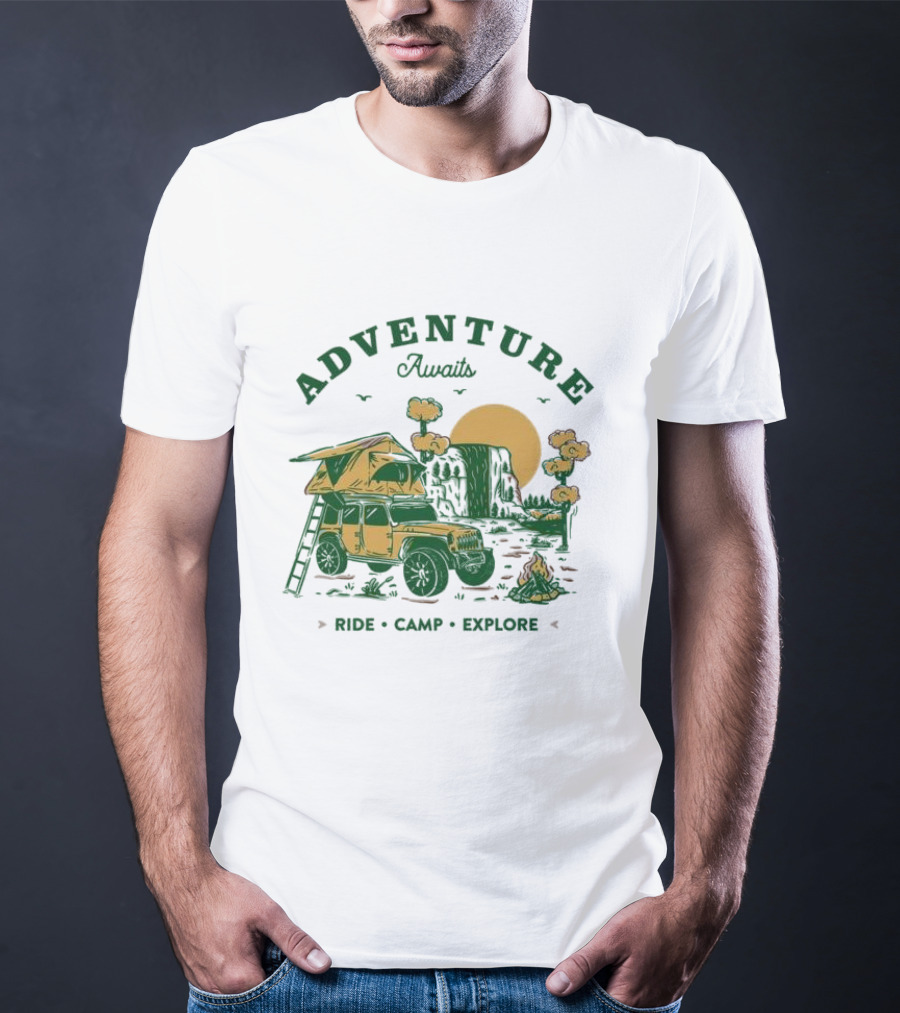 Adventure Awaits Ride Camp Explore Jeep Camping Scene T-Shirt