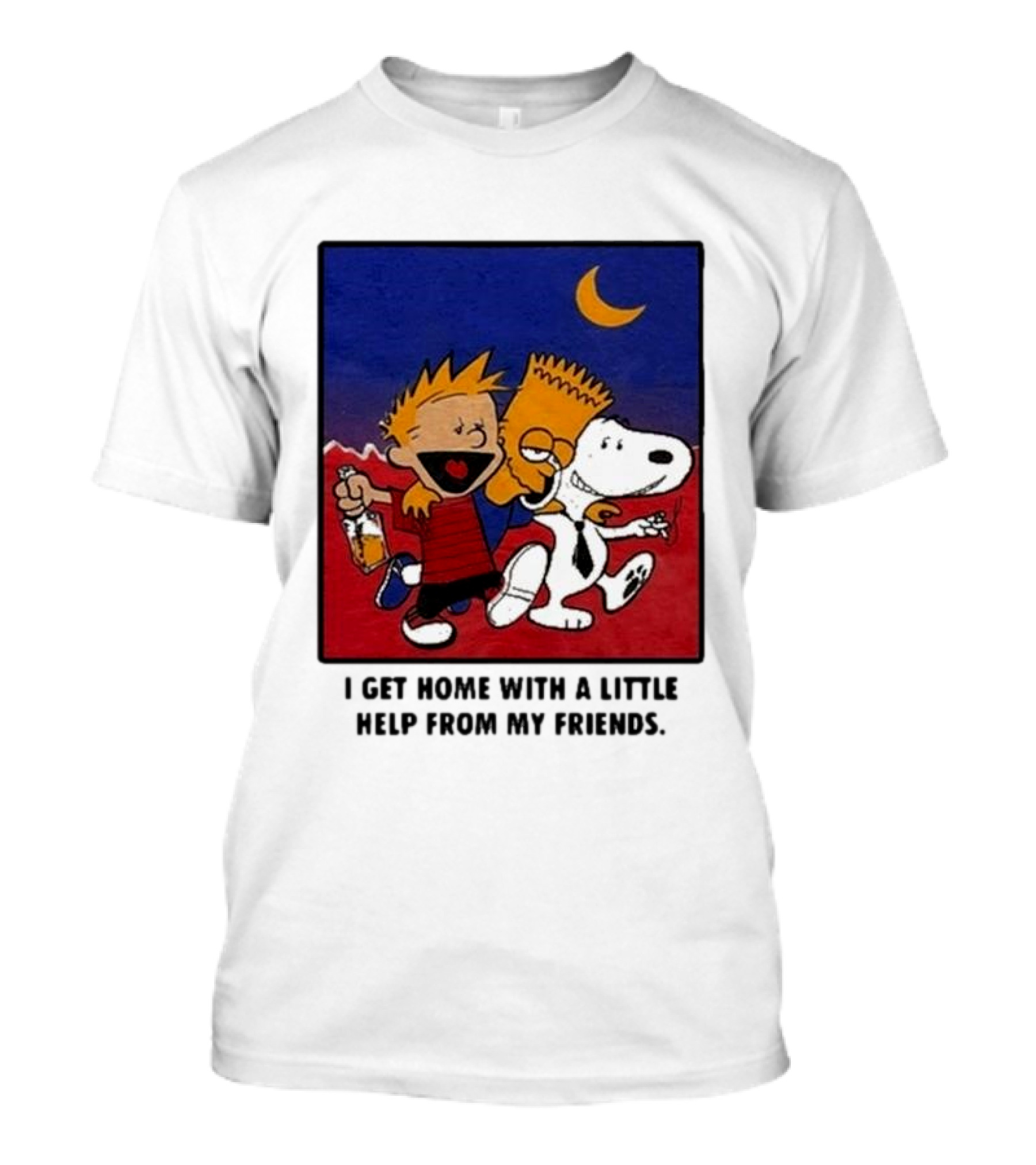 Criminal Simpsons Snoopy And Friends Get Home With A Little Help Under Moon T-Shirt