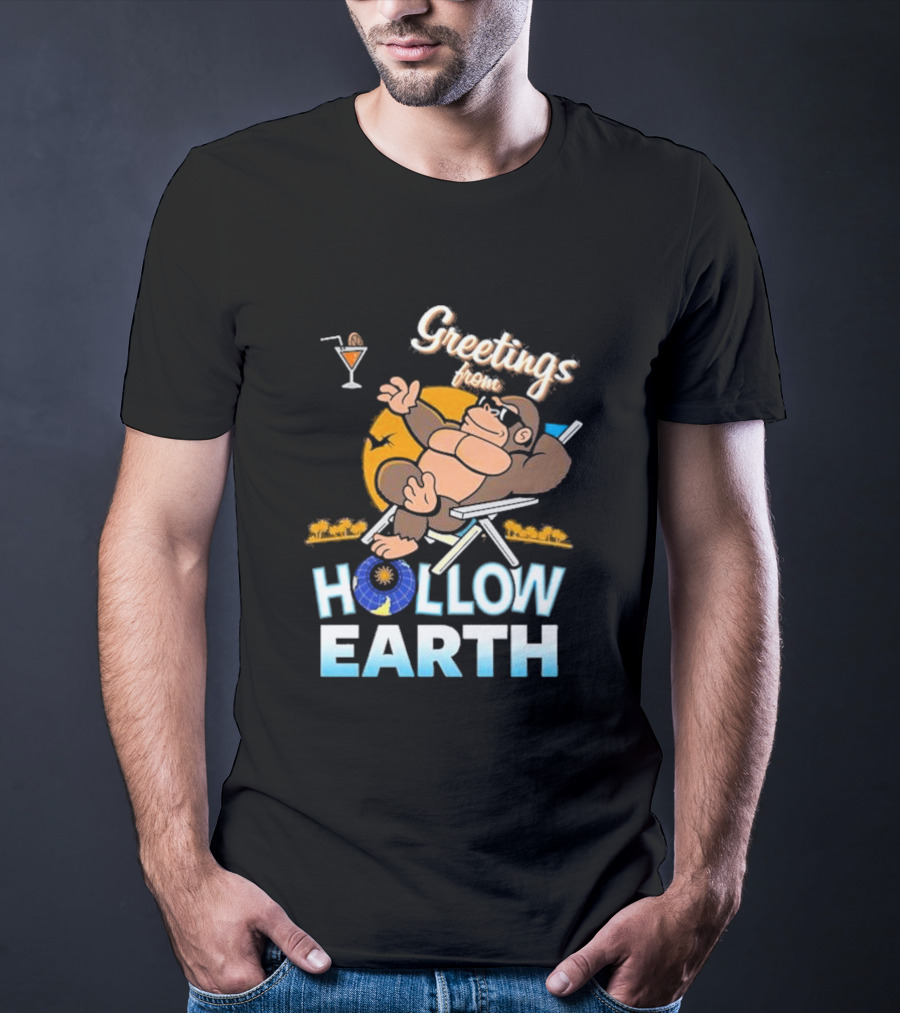 Greetings From Hollow Earth Giant Monster Relaxing With Tropical Cocktail T-Shirt
