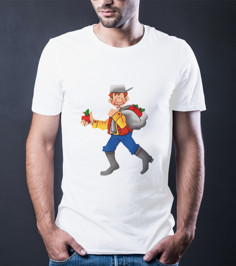 Johnny Appleseed Cartoon Character With Apple Backpack T-Shirt