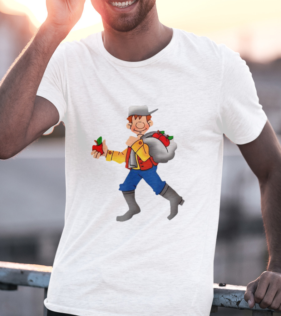 Johnny Appleseed Cartoon Character With Apple Backpack T-Shirt