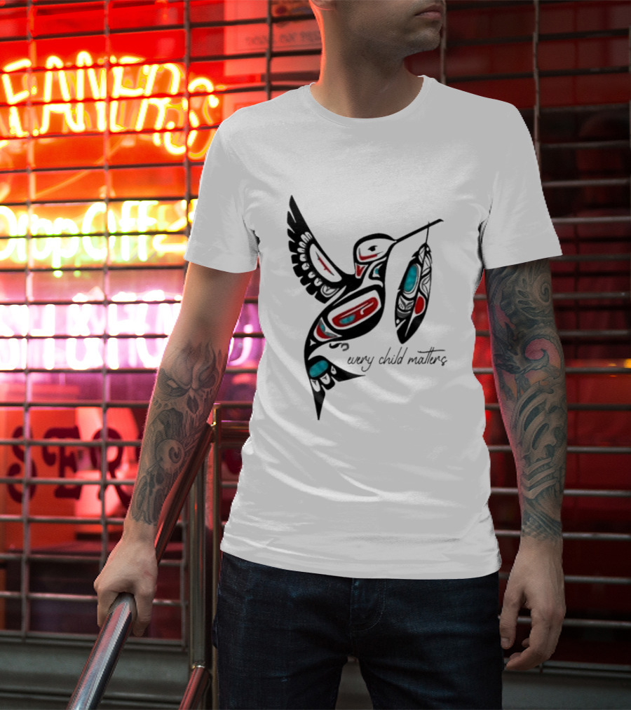 Every Child Matters Indigenous Hummingbird Feathers Orange Day T-Shirt