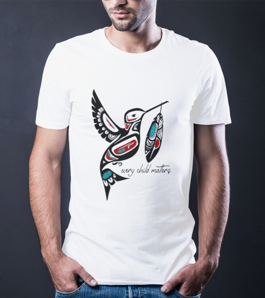 Every Child Matters Indigenous Hummingbird Feathers Orange Day T-Shirt
