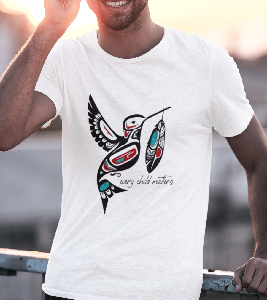 Every Child Matters Indigenous Hummingbird Feathers Orange Day T-Shirt