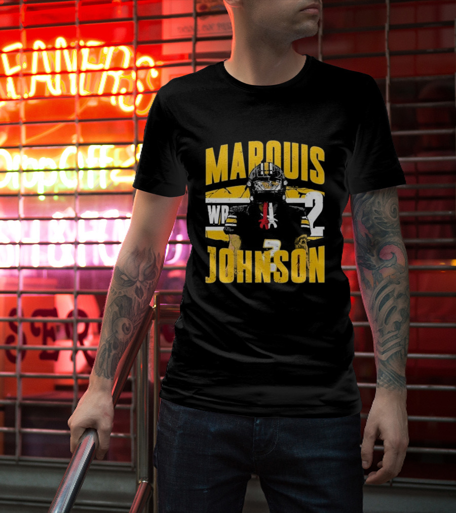 Marquis Johnson WR 2 Football Player Black And Yellow T-Shirt
