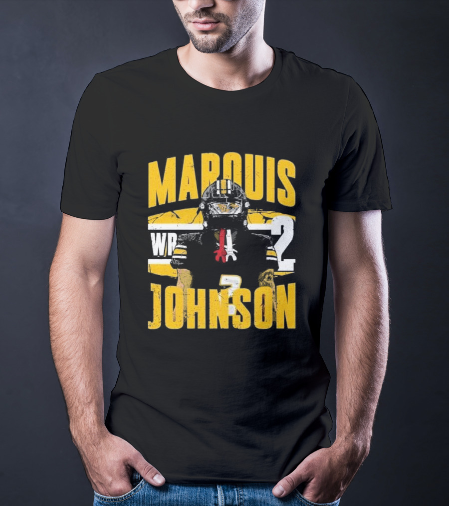 Marquis Johnson WR 2 Football Player Black And Yellow T-Shirt