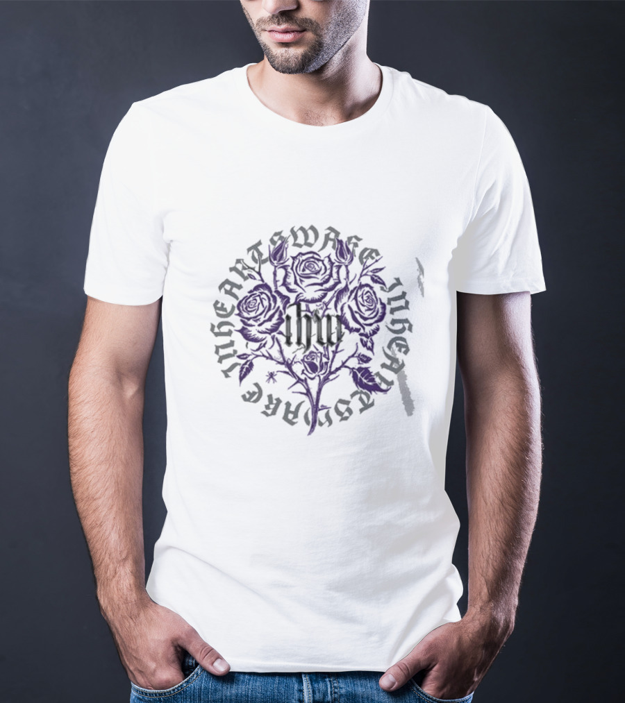 In Hearts Wake Purple Floral Arrangement Typography T-Shirt
