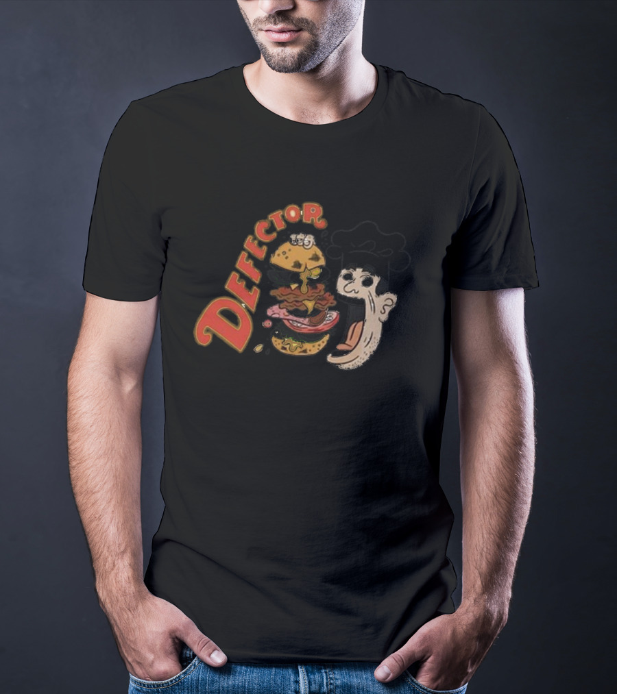 Defector Chefector Big Burger Graphic With Chef And Layered Burger T-Shirt