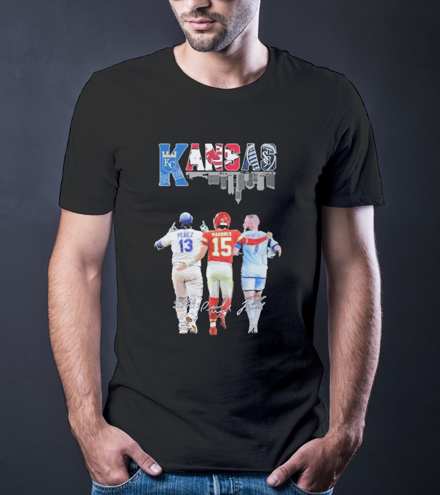 Kansas City Royals Perez Chiefs Mahomes Sporting Russell Skyline T-Shirt