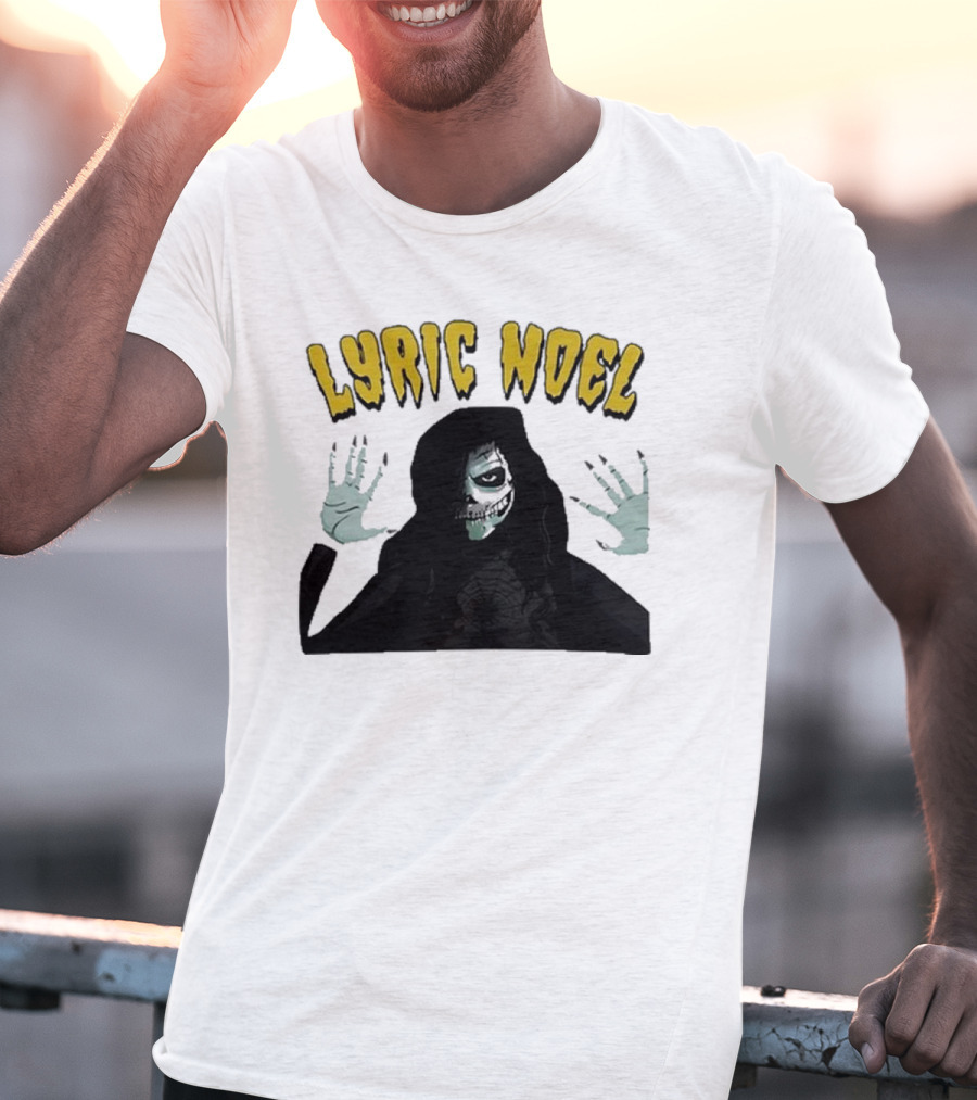 Lyric Noel Hallows Eve Ghostly Figure With Spider Web Face T-Shirt