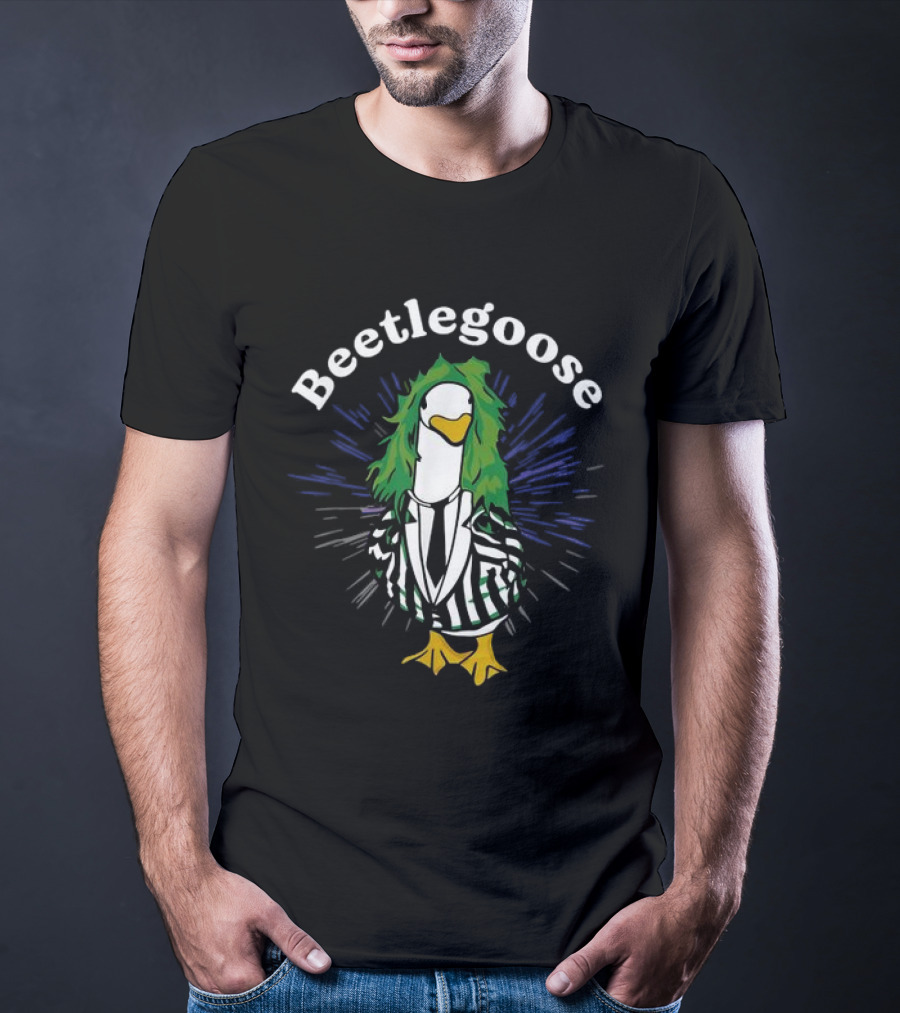 Beetlegoose Silly Goose Spooky Striped Suit Green Haired Goose T-Shirt
