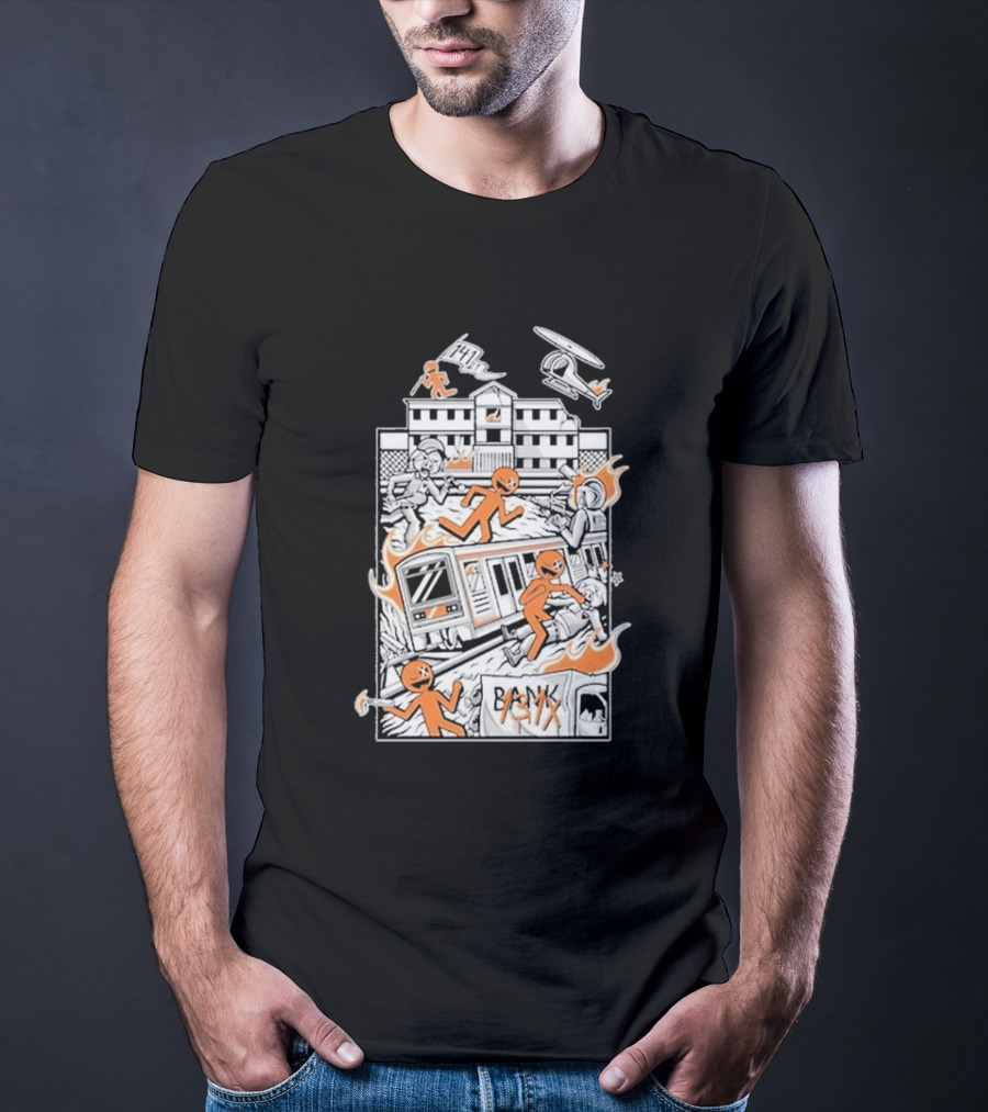 Dani Gambino Stick Figures Chaos Fire Helicopter Bank T-Shirt