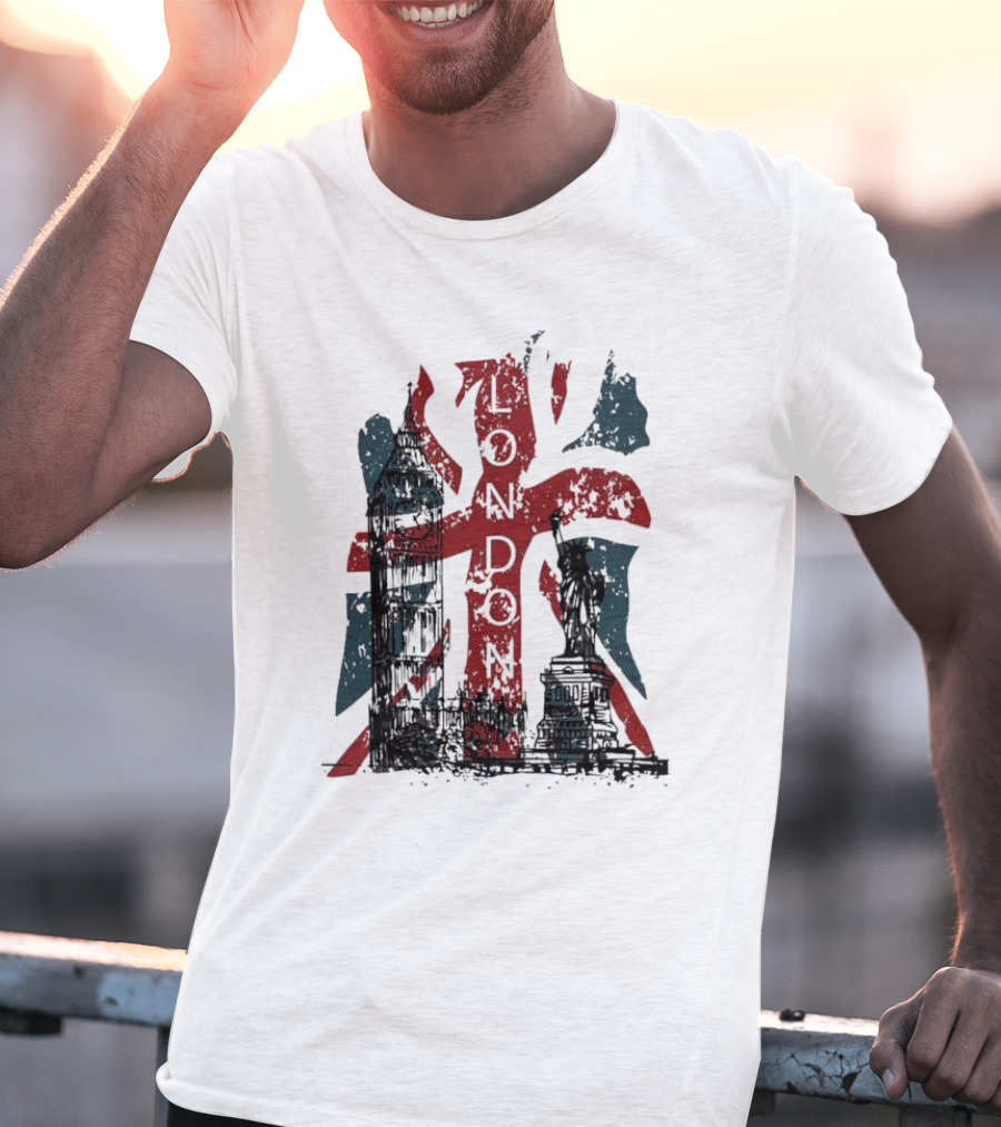 Retro London England Flag Big Ben Statue Liberty T-Shirt