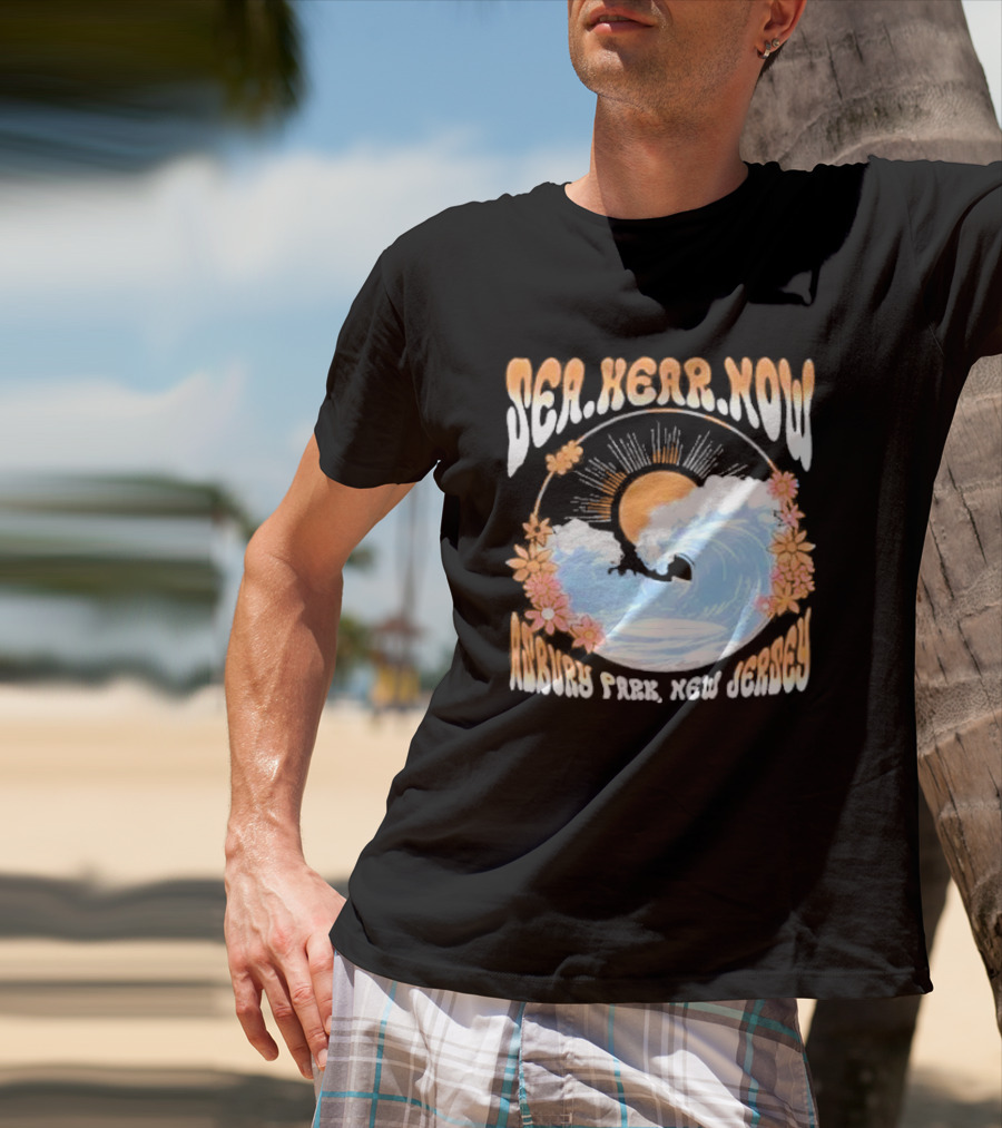 Sea Hear Now Asbury Park New Jersey Perfect Curl Fish And Anchor T-Shirt