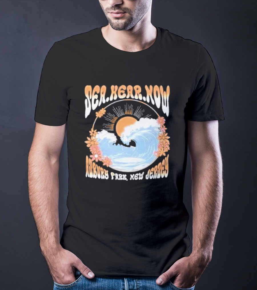 Sea Hear Now Asbury Park New Jersey Perfect Curl Fish And Anchor T-Shirt