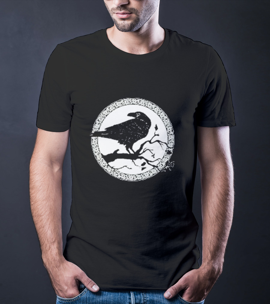 Viking Crow Celtic Norse Valhalla Odin Thor Raven On Branch Circle T-Shirt