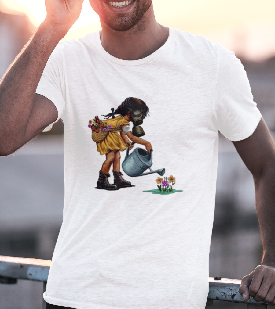 Stick To Your Guns Keep Planting Flowers Girl With Gas Mask Watering Flowers T-Shirt