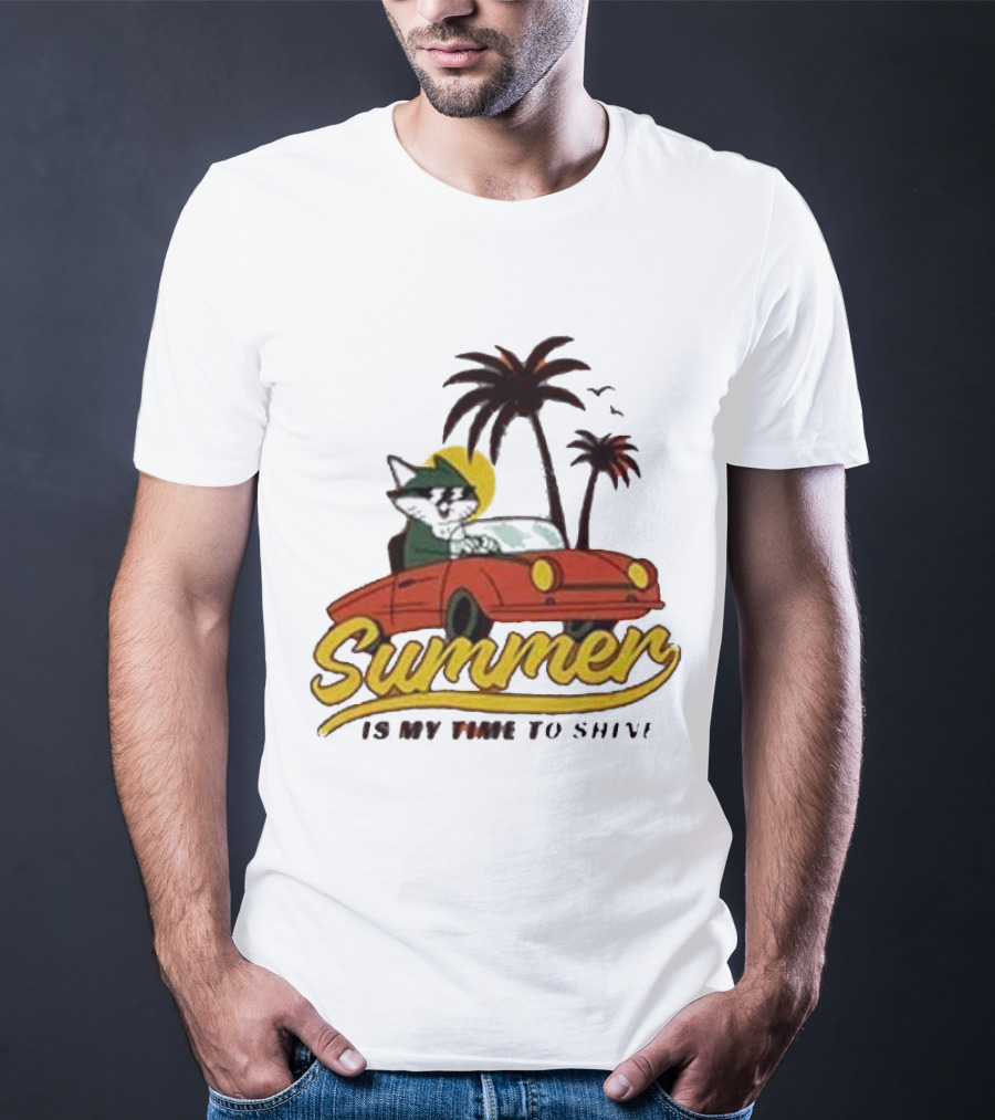 Summer Is My Time To Shine Cat In Car With Palm Trees T-Shirt