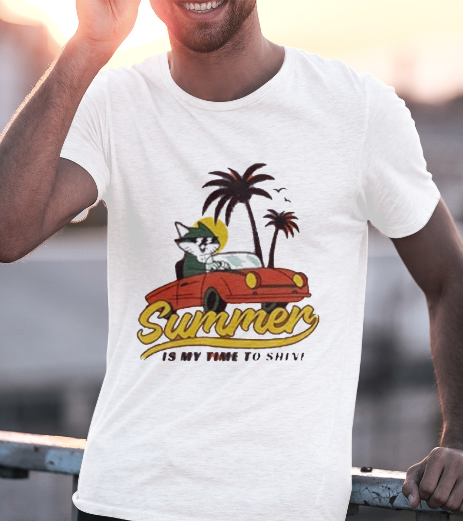 Summer Is My Time To Shine Cat In Car With Palm Trees T-Shirt