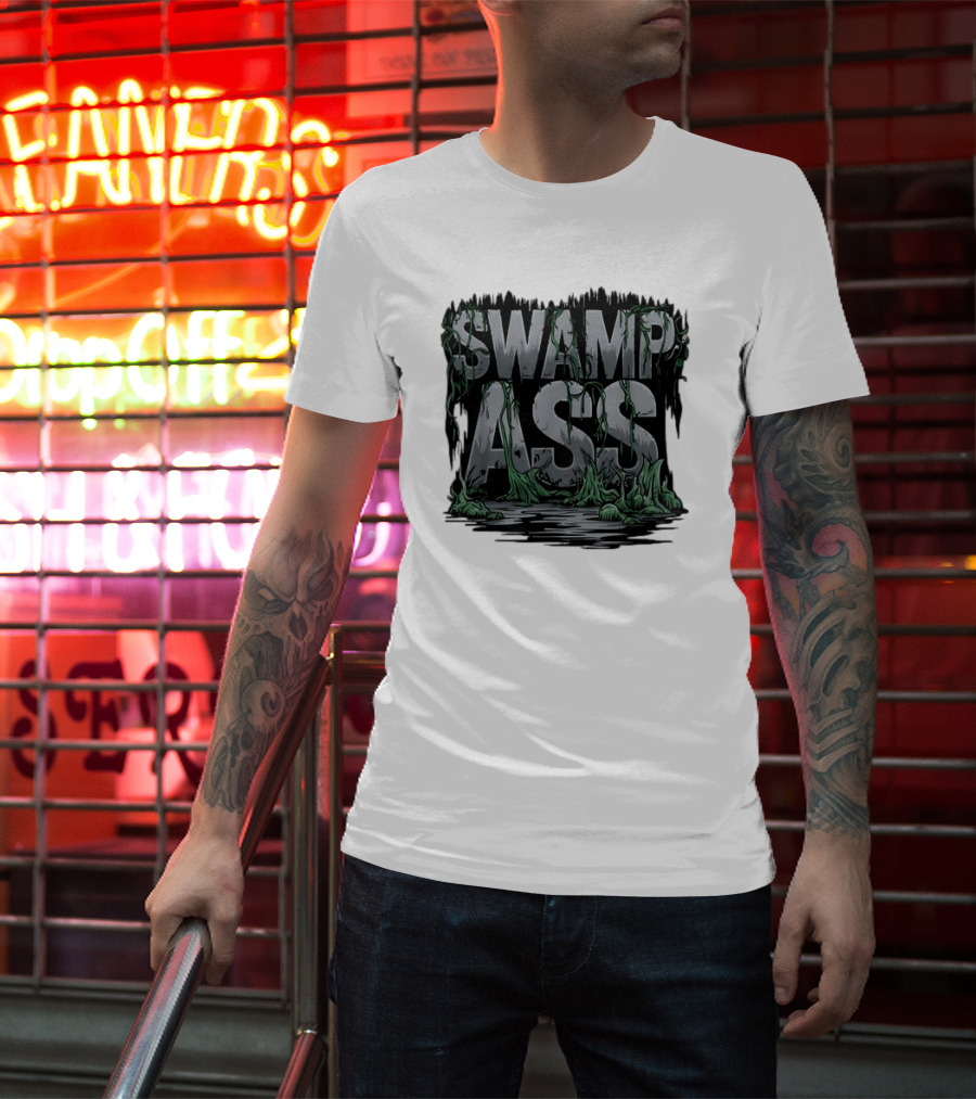 SWAMP ASS Moss-Covered Letters With Water And Grass T-Shirt