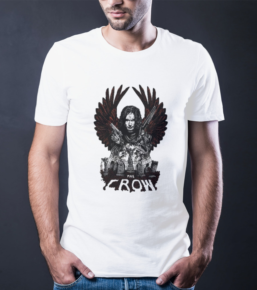 The Crow Winged Figure With Cemetery Background And Gothic Text The Crow T-Shirt