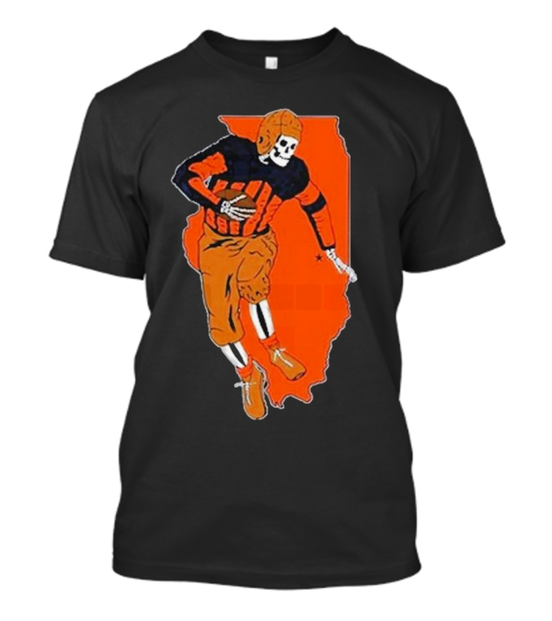 Il Football Pocket Skeleton Player Over Illinois Map T-Shirt