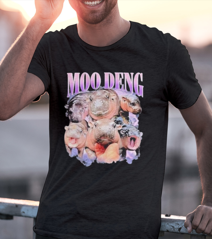 Moo Deng Baby Pygmy Hippo Cute Zoo Family Faces T-Shirt