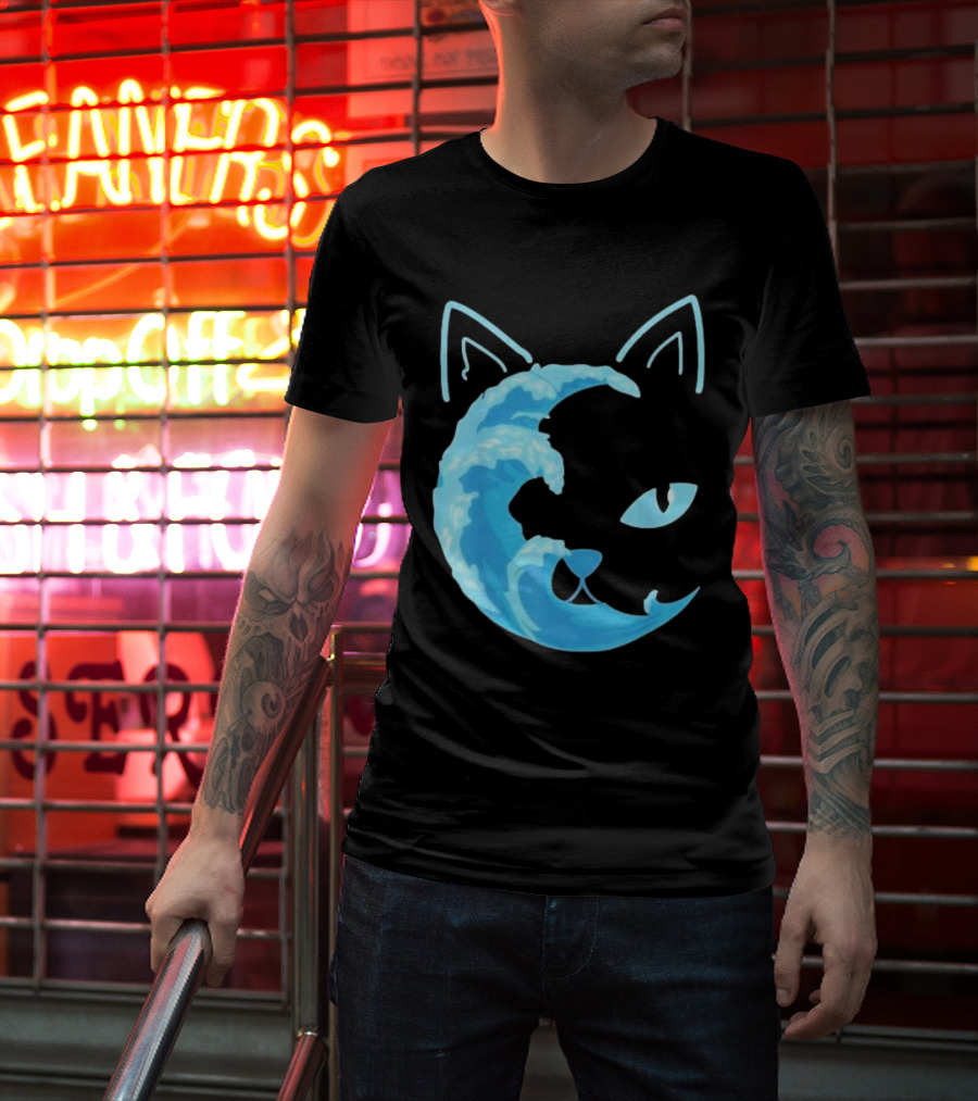 Cat Wave Face Blue T-Shirt