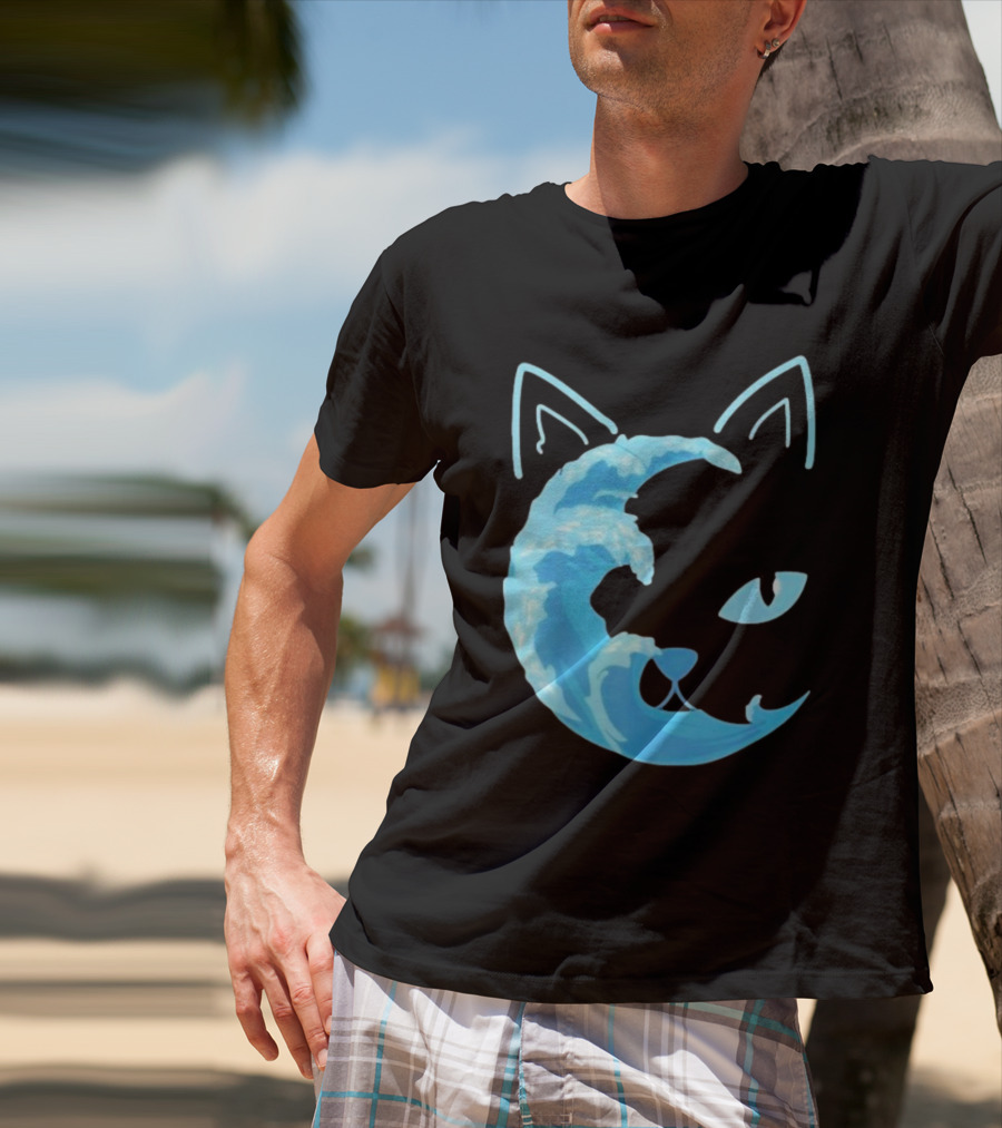 Cat Wave Face Blue T-Shirt