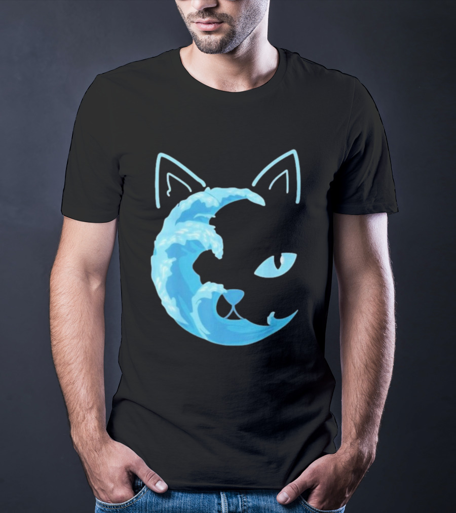 Cat Wave Face Blue T-Shirt