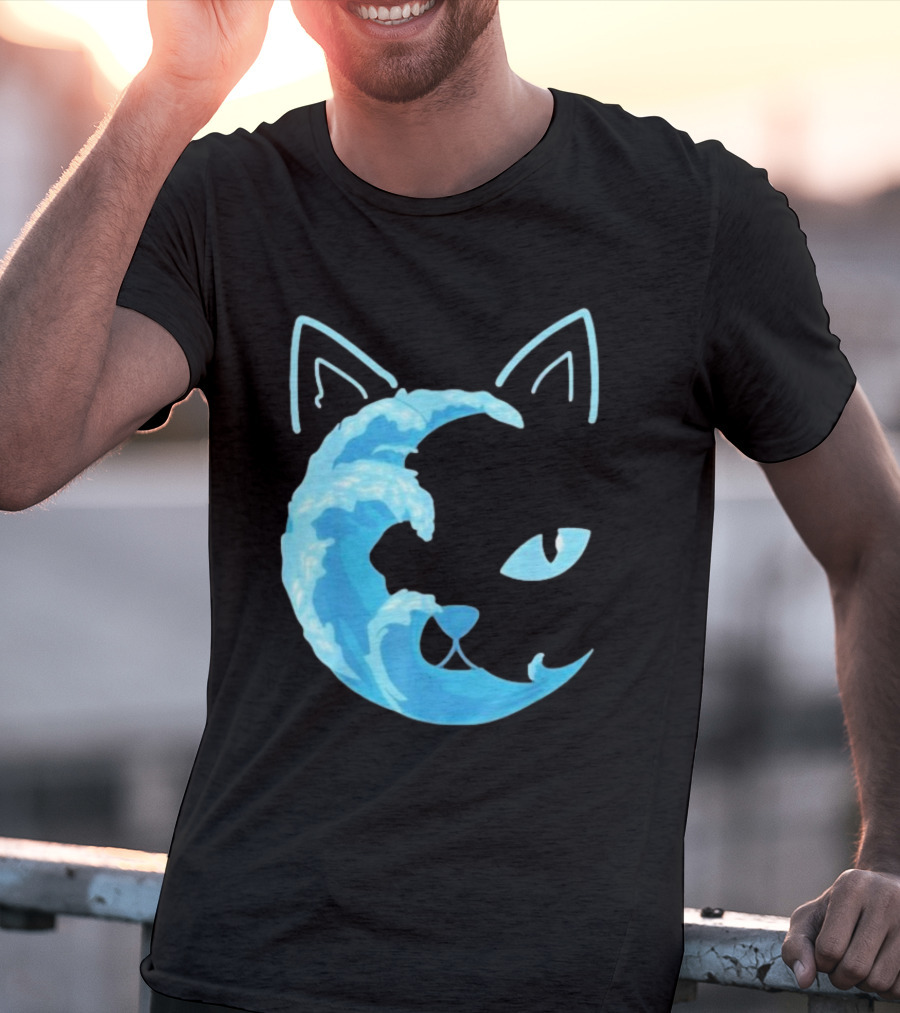 Cat Wave Face Blue T-Shirt