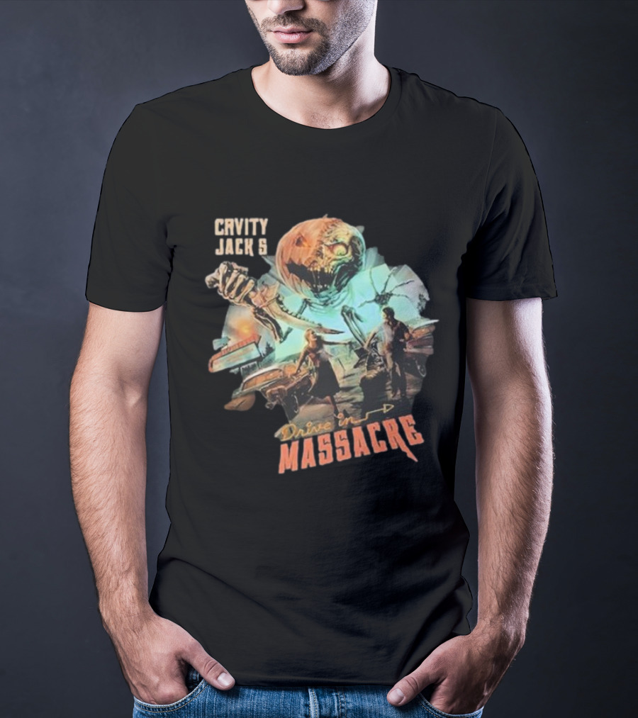Cavity Jack's Drive In Massacre Giant Pumpkin Horror Scene T-Shirt