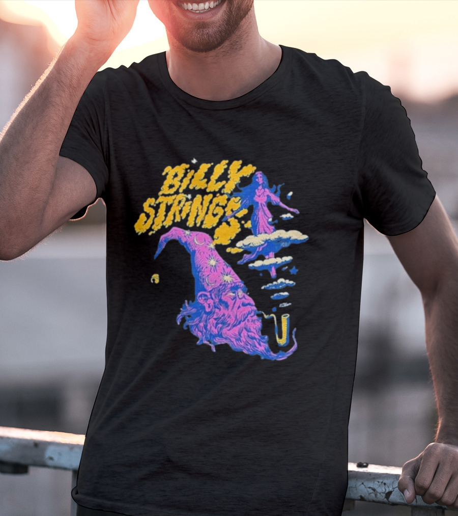 Billy Strings Wizard Head Psychedelic Clouds And Stars T-Shirt