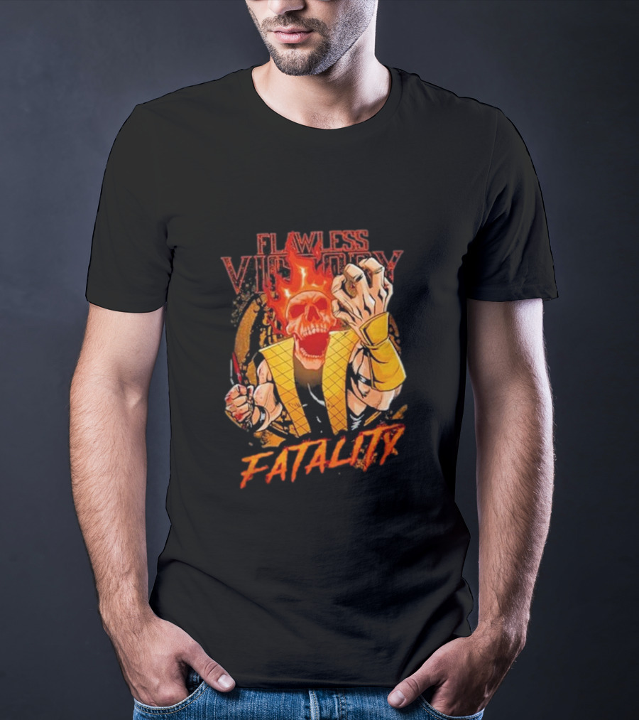 Mortal Kombat Flawless Victory Fatality Skull Flame T-Shirt